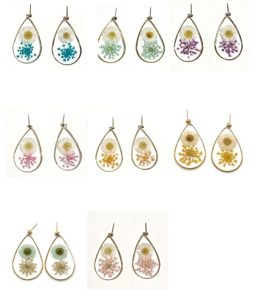 Tropfenohrringe aus getrockneten Gänseblümchen aus Harz - 252453