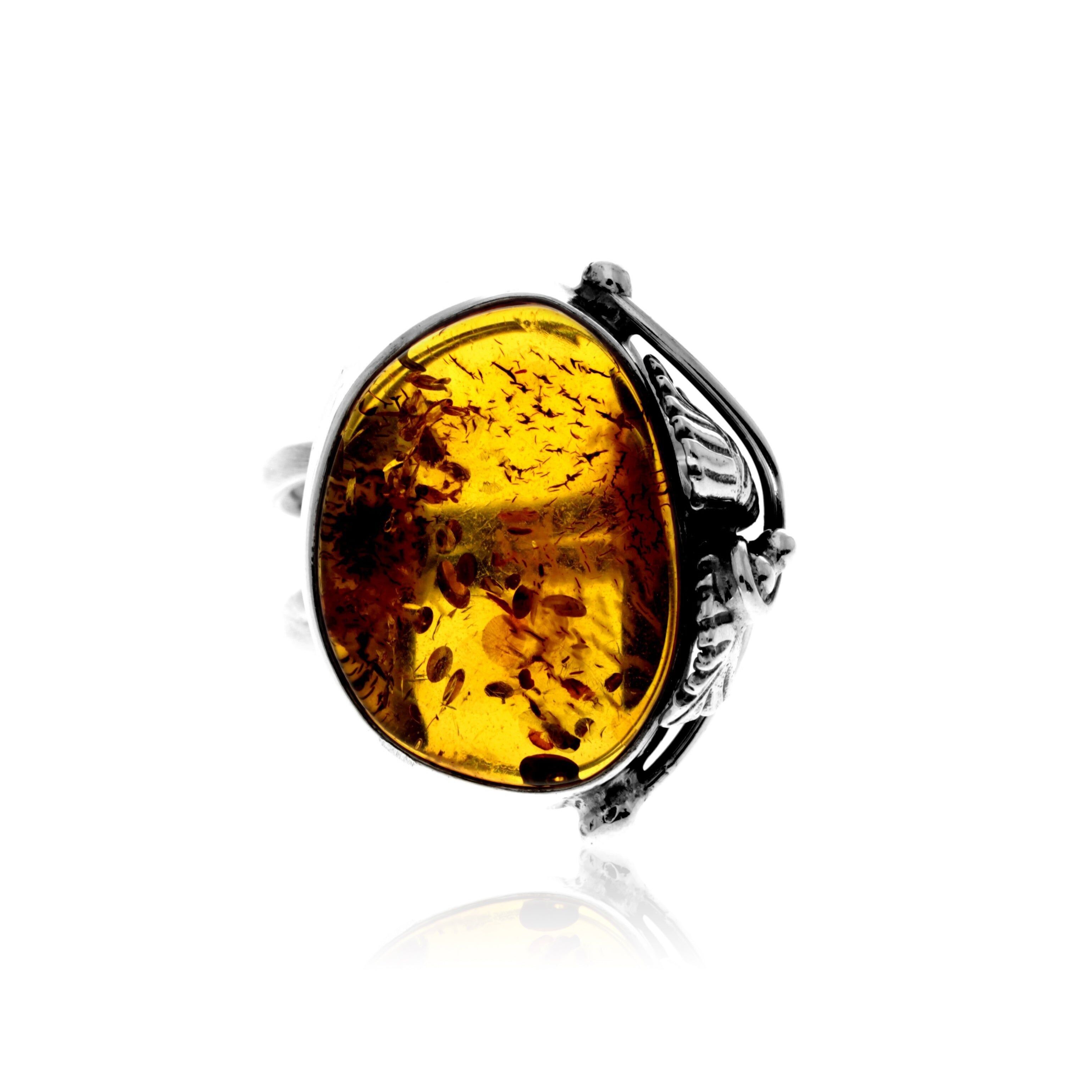 Ring aus 925er Sterlingsilber und echtem baltischen Bernstein in Cognac – verstellbar – RG0918