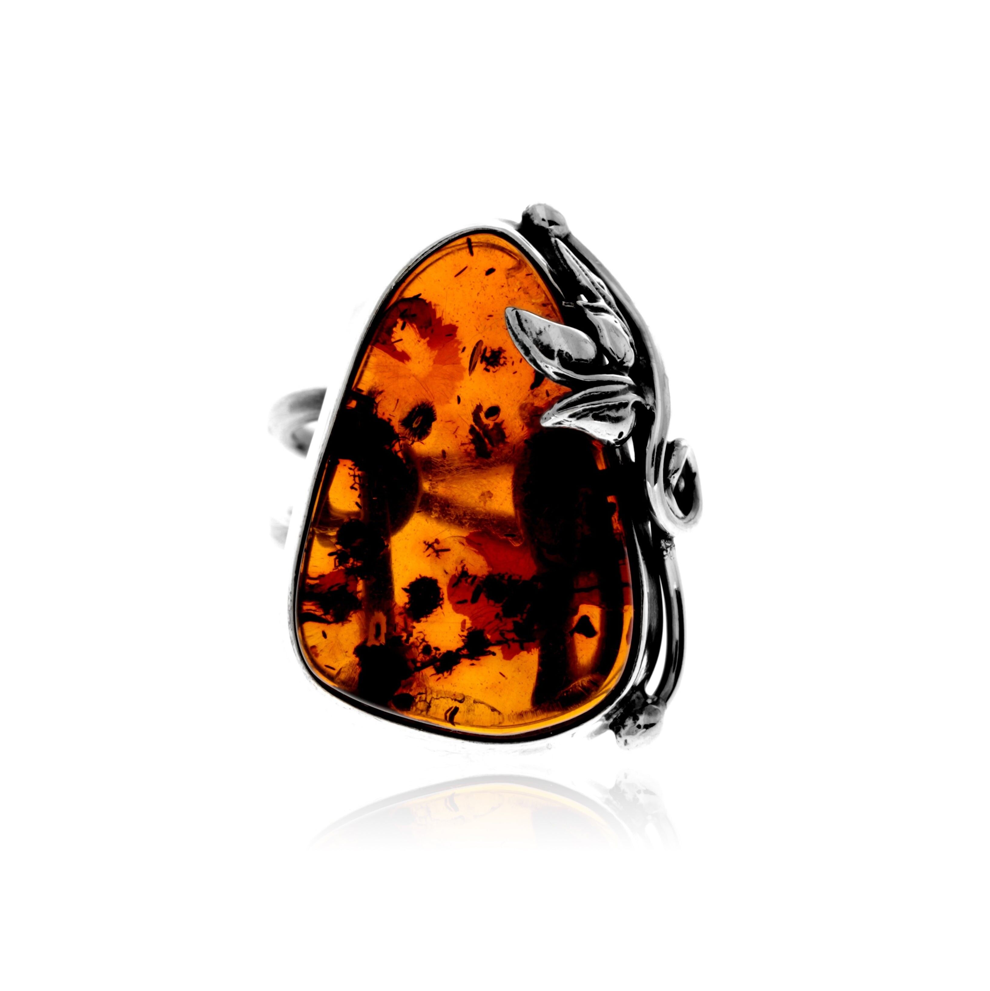 Ring aus 925er Sterlingsilber und echtem baltischen Bernstein in Cognac – verstellbar – RG0919