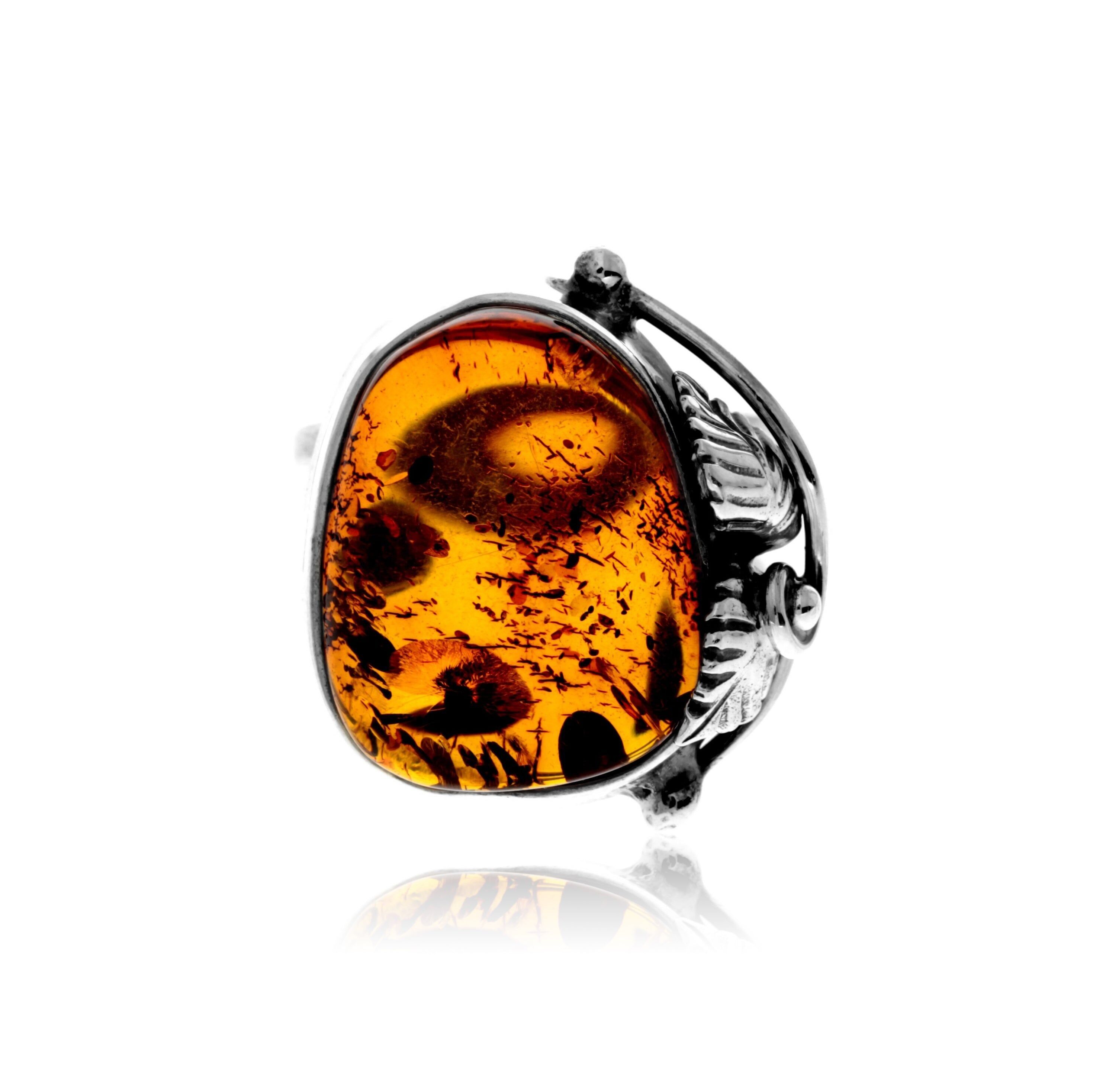 Ring aus 925er Sterlingsilber und echtem baltischen Bernstein in Cognac – verstellbar – RG0920