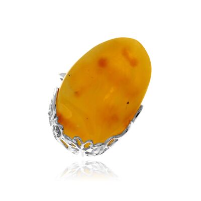 Anillo de plata de ley 925 y ámbar báltico auténtico - Ajustable - RG0923