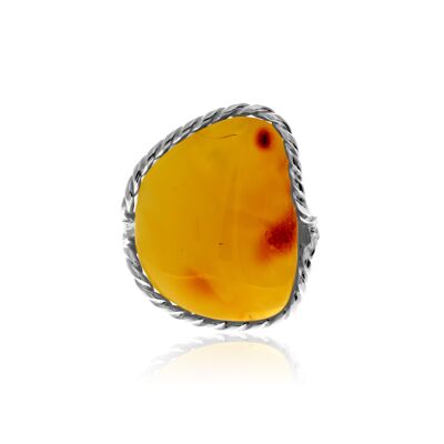 Anillo de plata de ley 925 y ámbar báltico auténtico - Ajustable - RG0925