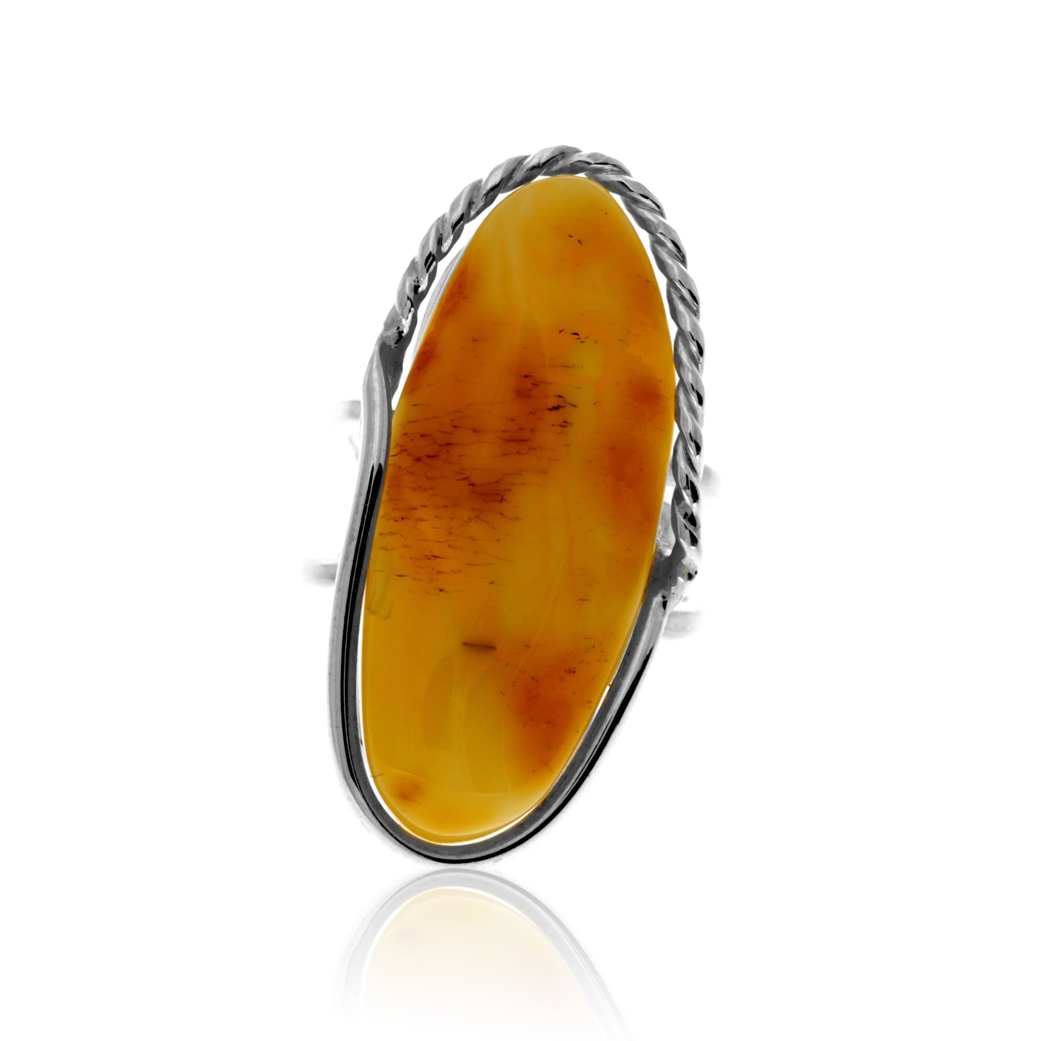 Ring aus 925er Sterlingsilber und echtem baltischen Zitronenbernstein – verstellbar – RG0926