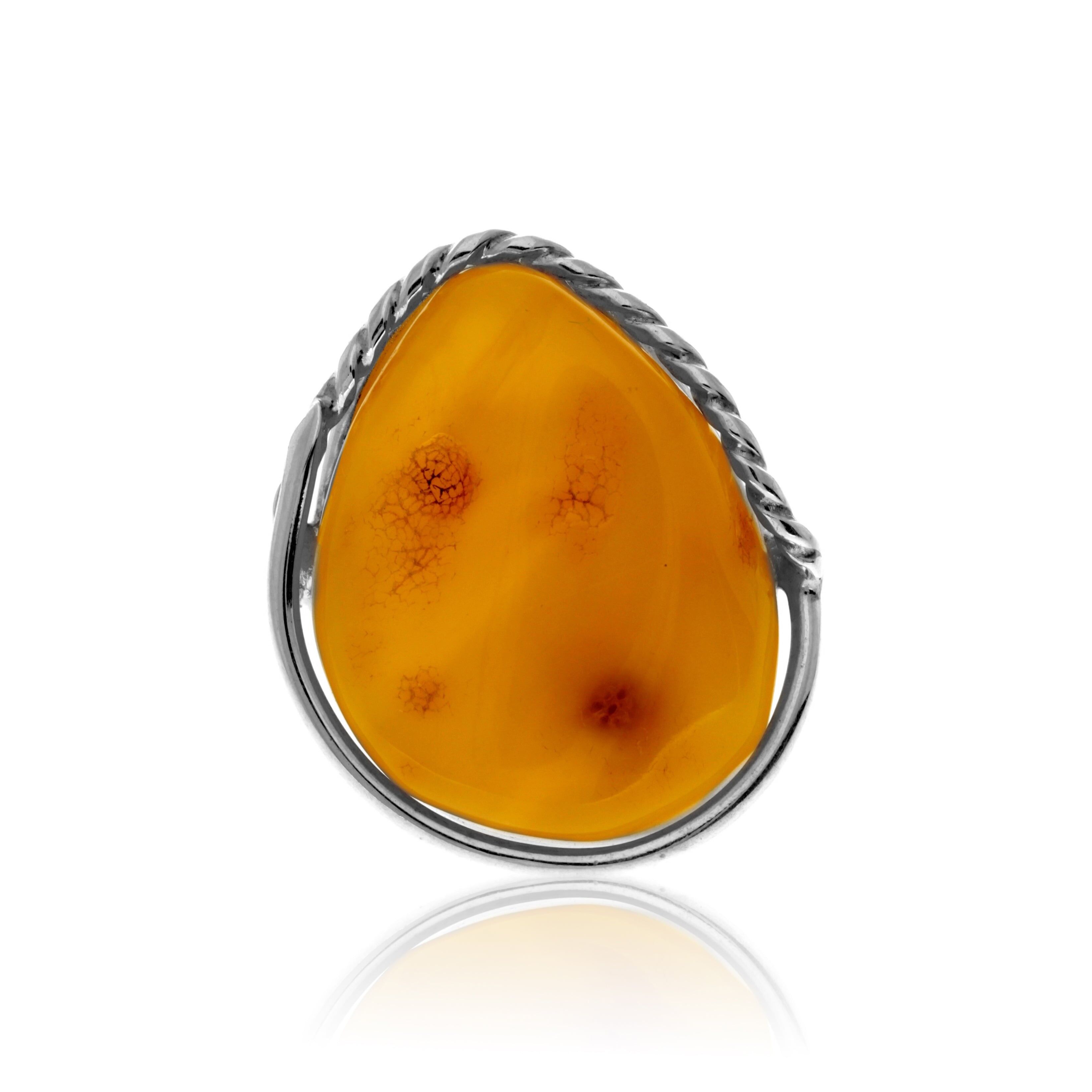 Ring aus 925er Sterlingsilber und echtem baltischen Zitronenbernstein – verstellbar – RG0928