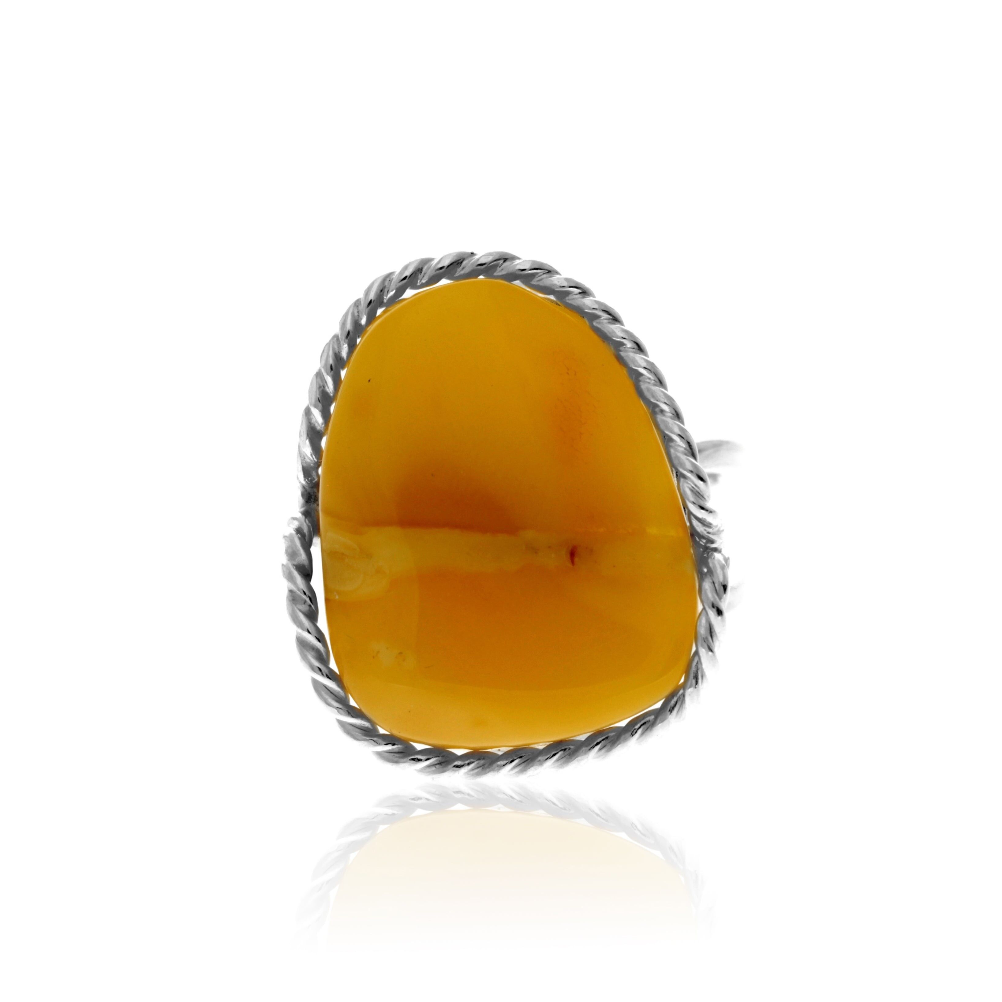 Ring aus 925er Sterlingsilber und echtem baltischen Zitronenbernstein – verstellbar – RG0930