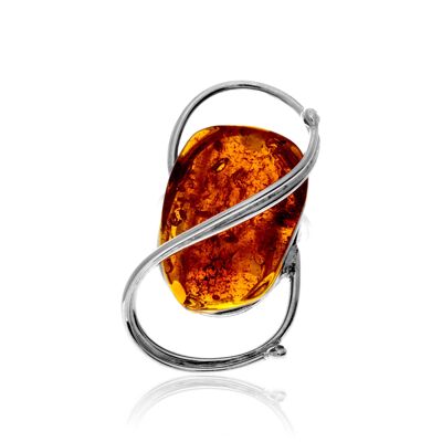 Anello in argento sterling 925 e ambra baltica color cognac - Regolabile - RG0934