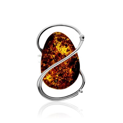 Anello in argento sterling 925 e ambra baltica color cognac - Regolabile - RG0936