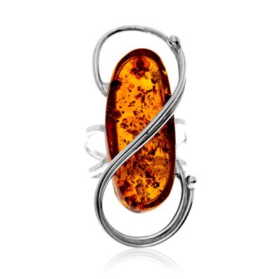 Anello in argento sterling 925 e ambra baltica color cognac - Regolabile - RG0939