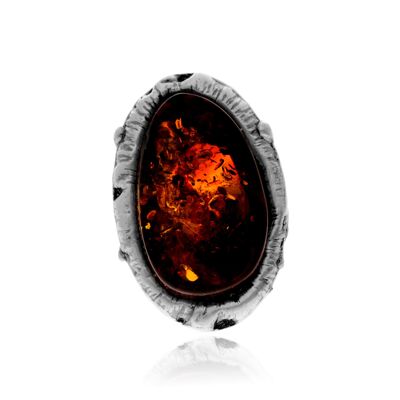 Bague en argent sterling 925 et ambre véritable de la Baltique couleur cognac - Réglable - RG0954