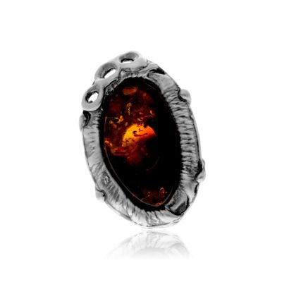 Bague en argent sterling 925 et ambre véritable de la Baltique couleur cognac - Ajustable - RG0953