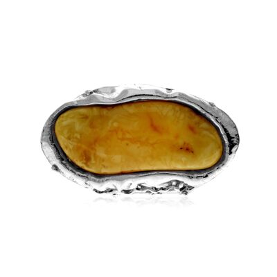 Anillo de plata de ley 925 y ámbar báltico auténtico - Ajustable - RG0961