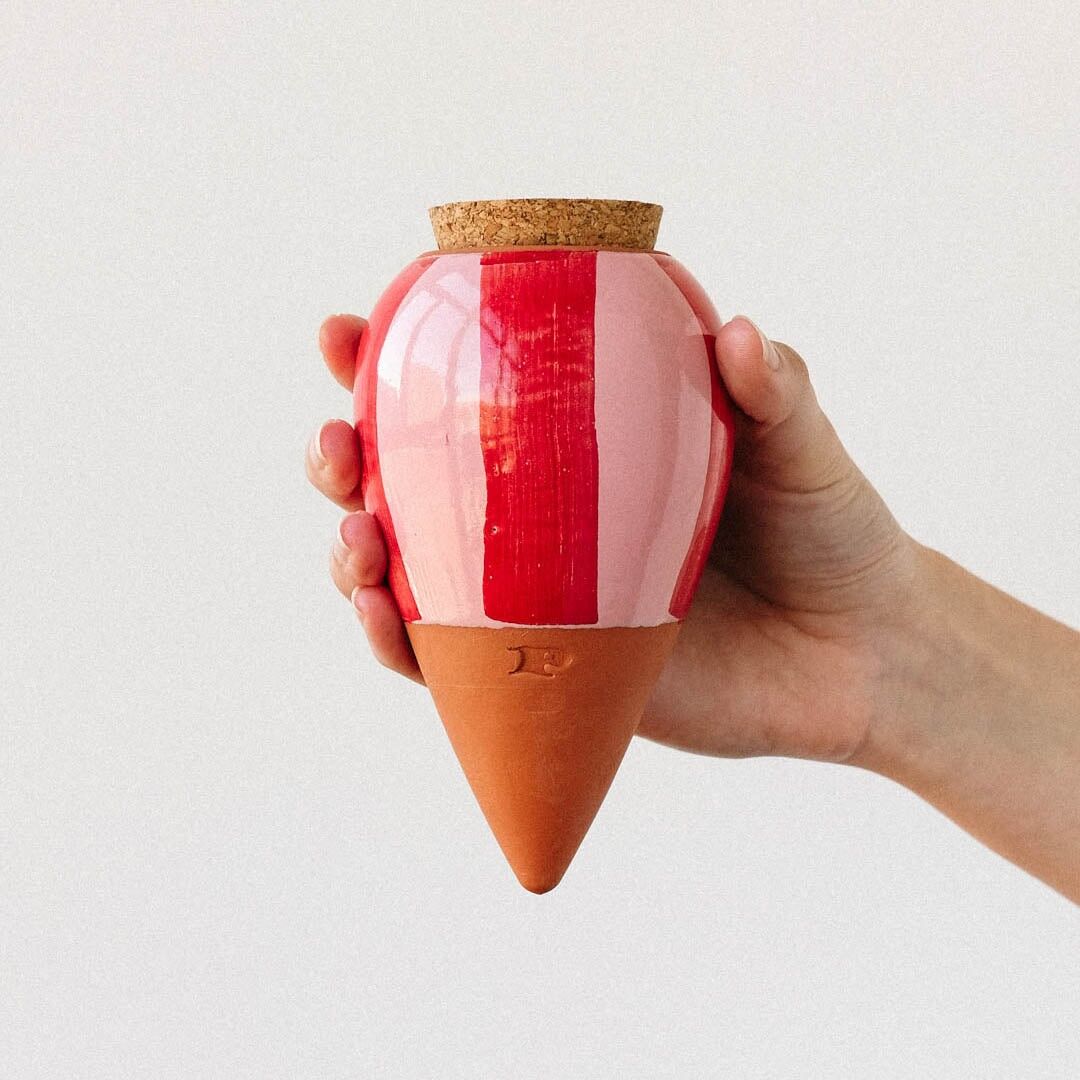 Olla - Rayas rosas y rojas