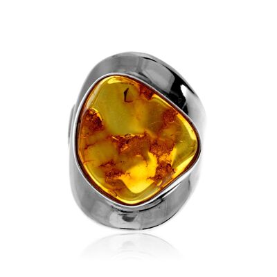 Bague en argent sterling 925 et ambre véritable de la Baltique couleur cognac – Réglable – RG0849