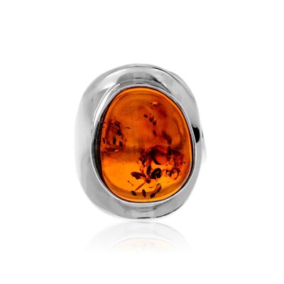Anello in argento sterling 925 e ambra baltica color cognac - Regolabile - RG0854