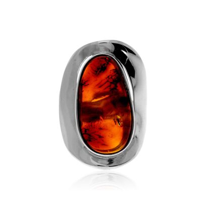 Anello in argento sterling 925 e ambra baltica color cognac - Regolabile - RG0852