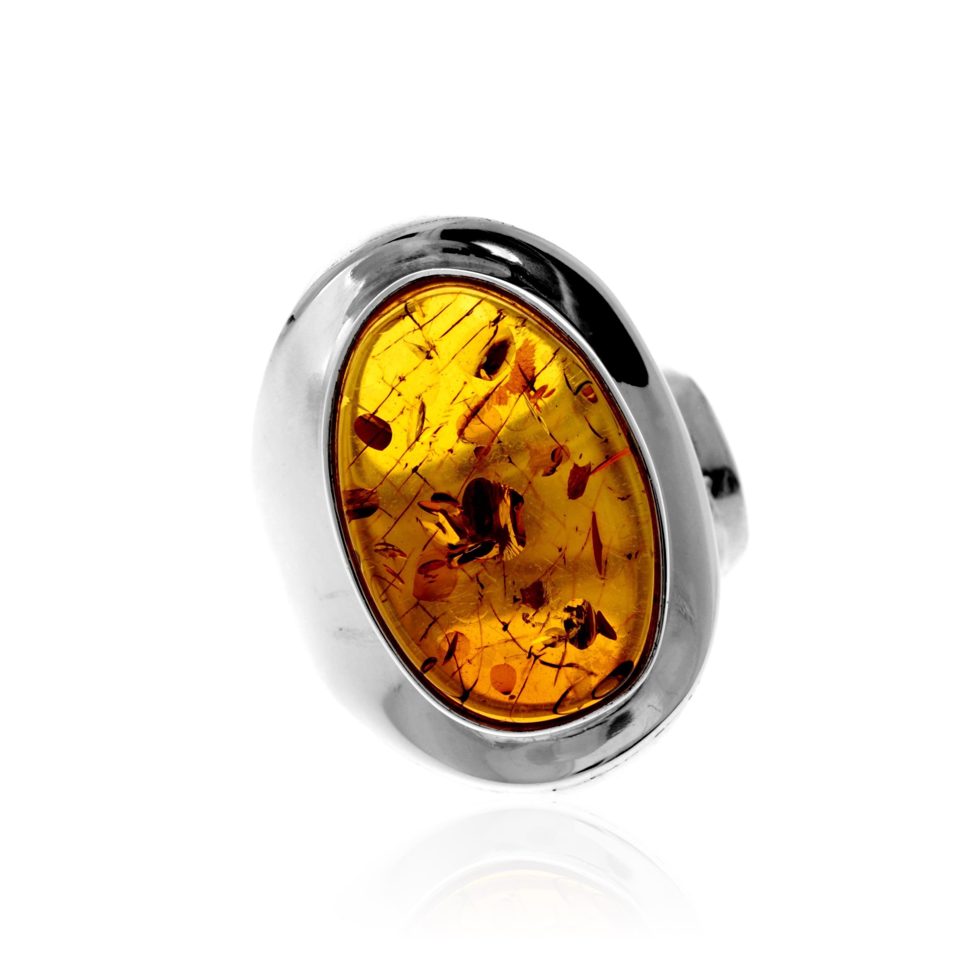 Bague en argent sterling 925 et ambre véritable de la Baltique couleur cognac - Ajustable - RG0848
