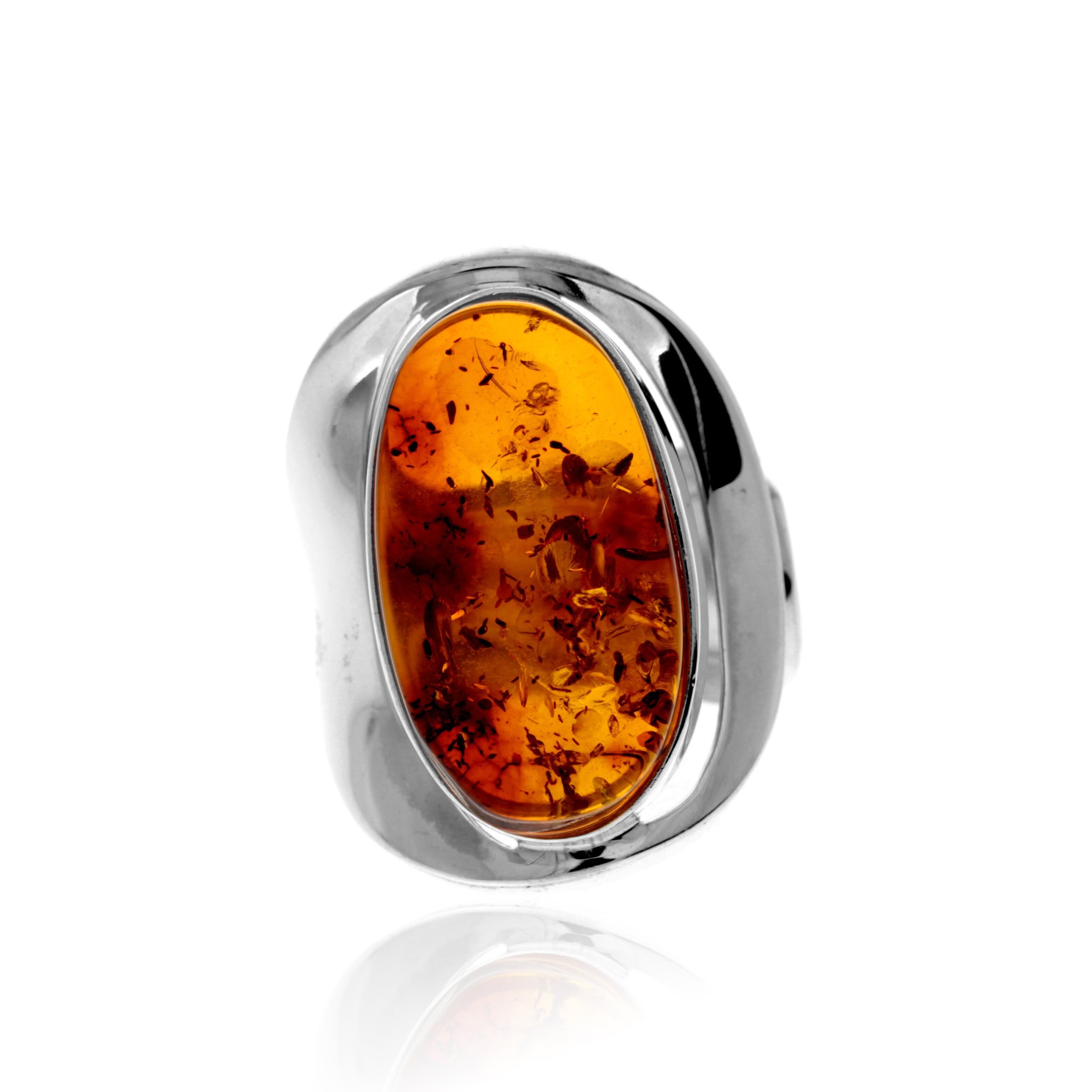 Bague en argent sterling 925 et ambre véritable de la Baltique couleur cognac – Réglable – RG0859