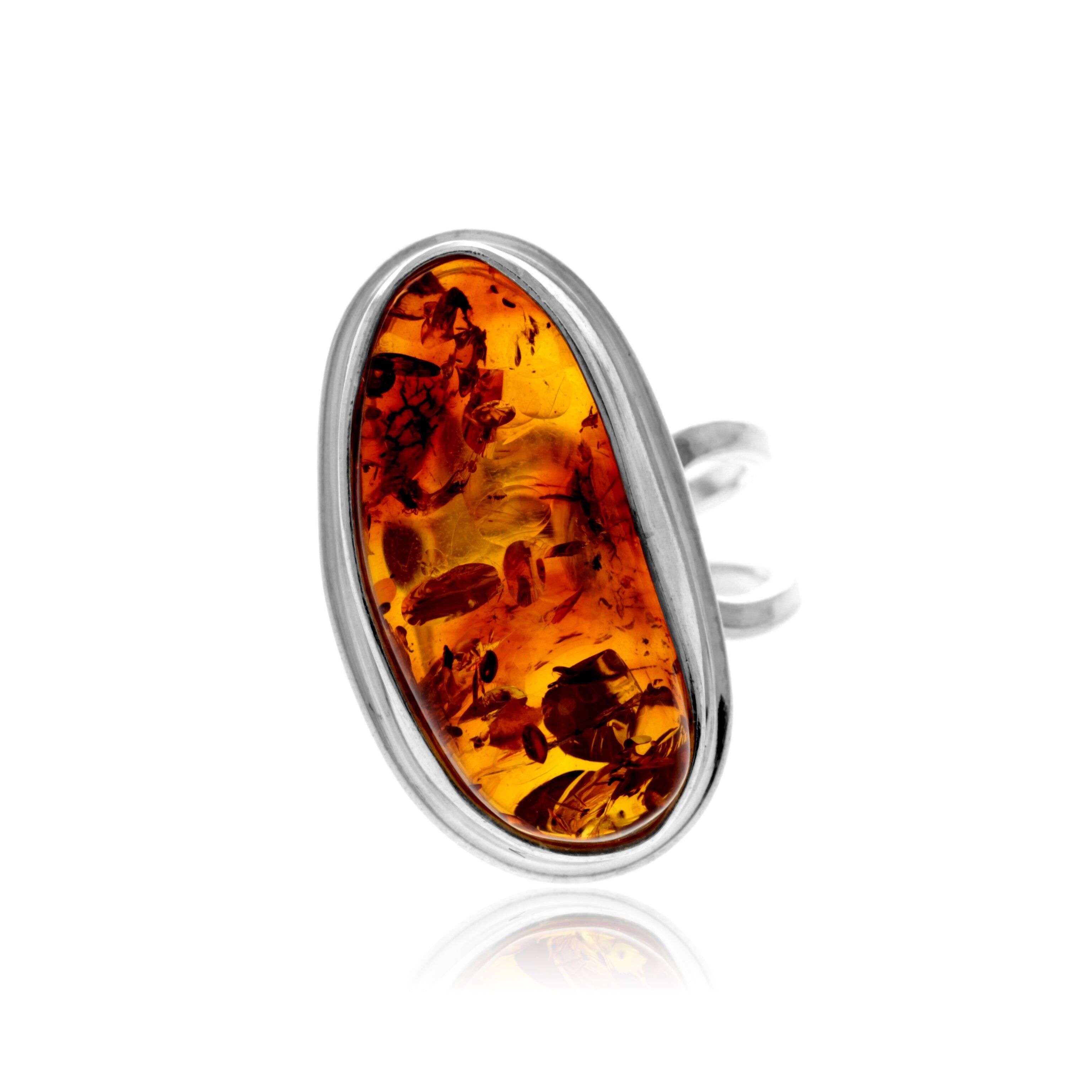 Bague en argent sterling 925 et ambre véritable de la Baltique couleur cognac – Réglable – RG0868