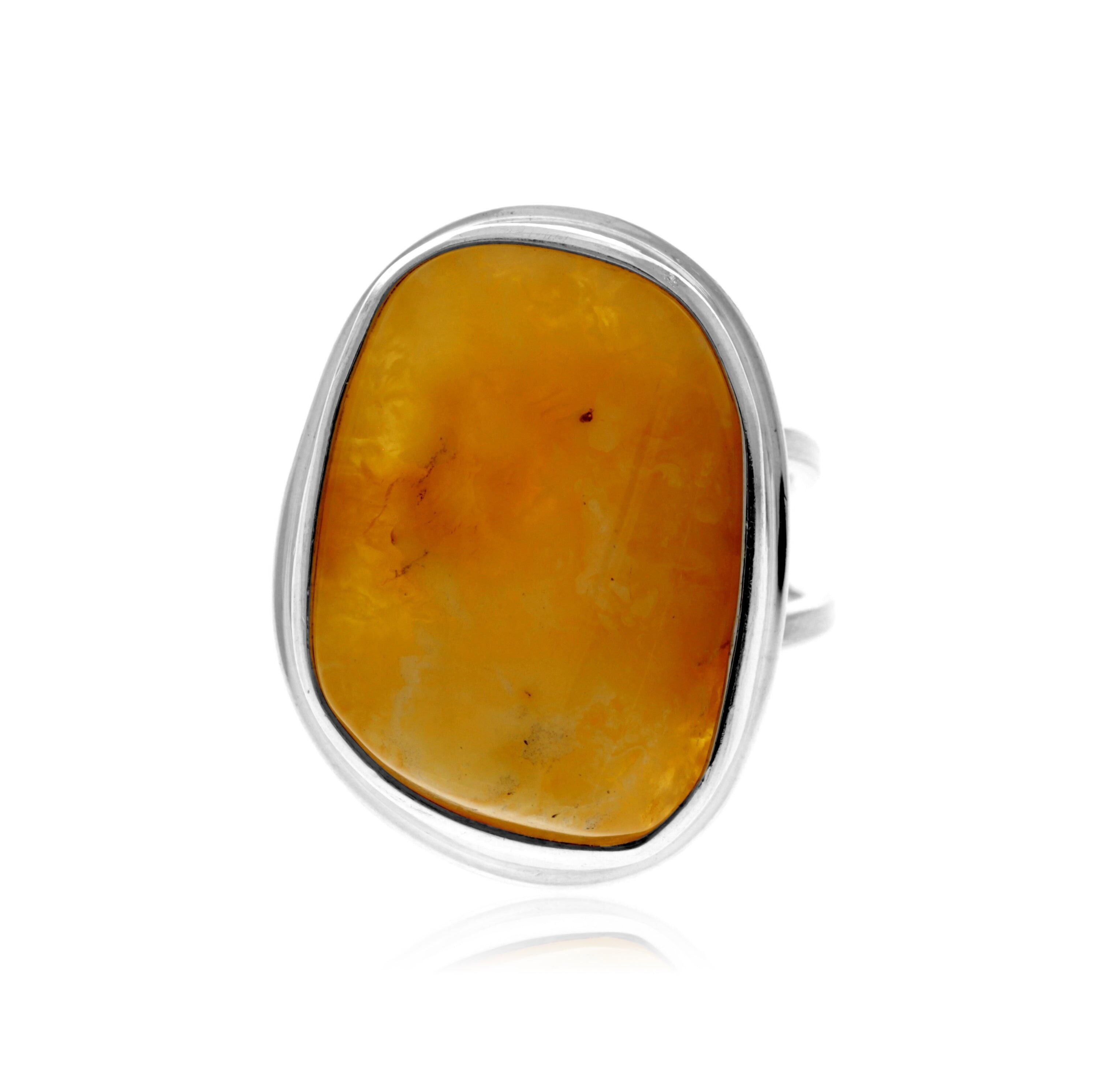 Bague en argent sterling 925 et ambre véritable de la Baltique citronnée - Réglable - RG0870