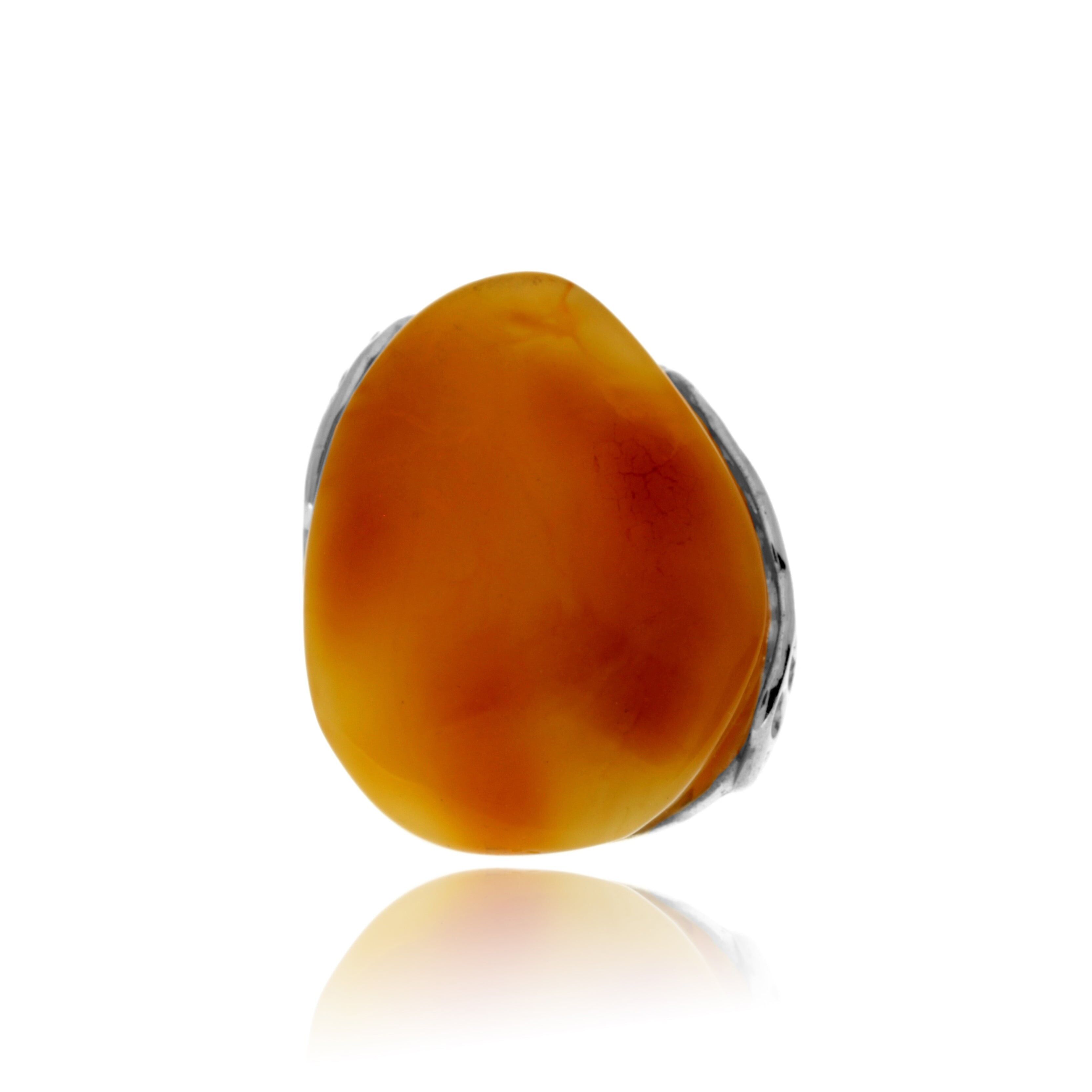 Bague en argent sterling 925 et ambre véritable de la Baltique citronnée - Réglable - RG0864