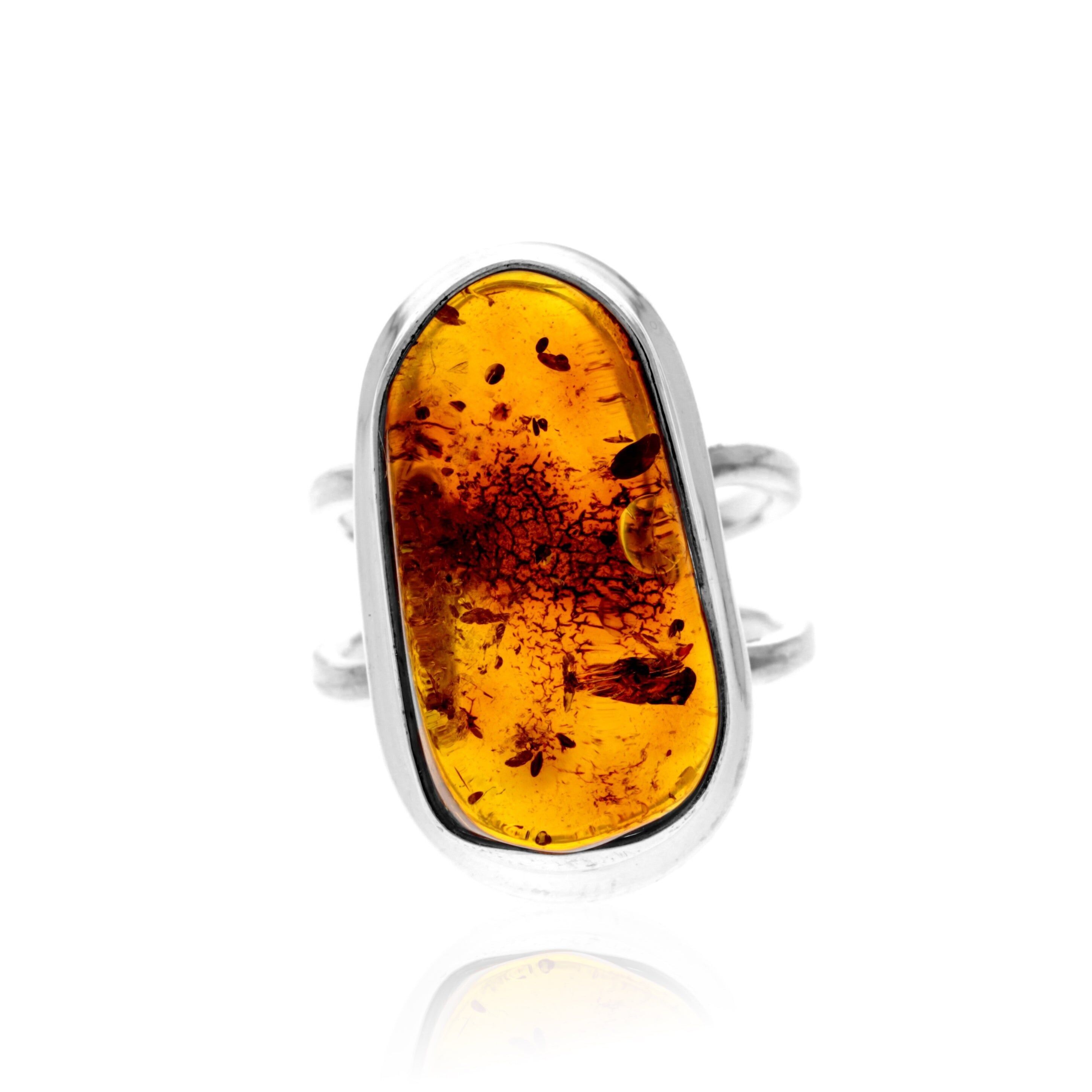 Ring aus 925er Sterlingsilber und echtem baltischen Bernstein in Cognac – verstellbar – RG0866