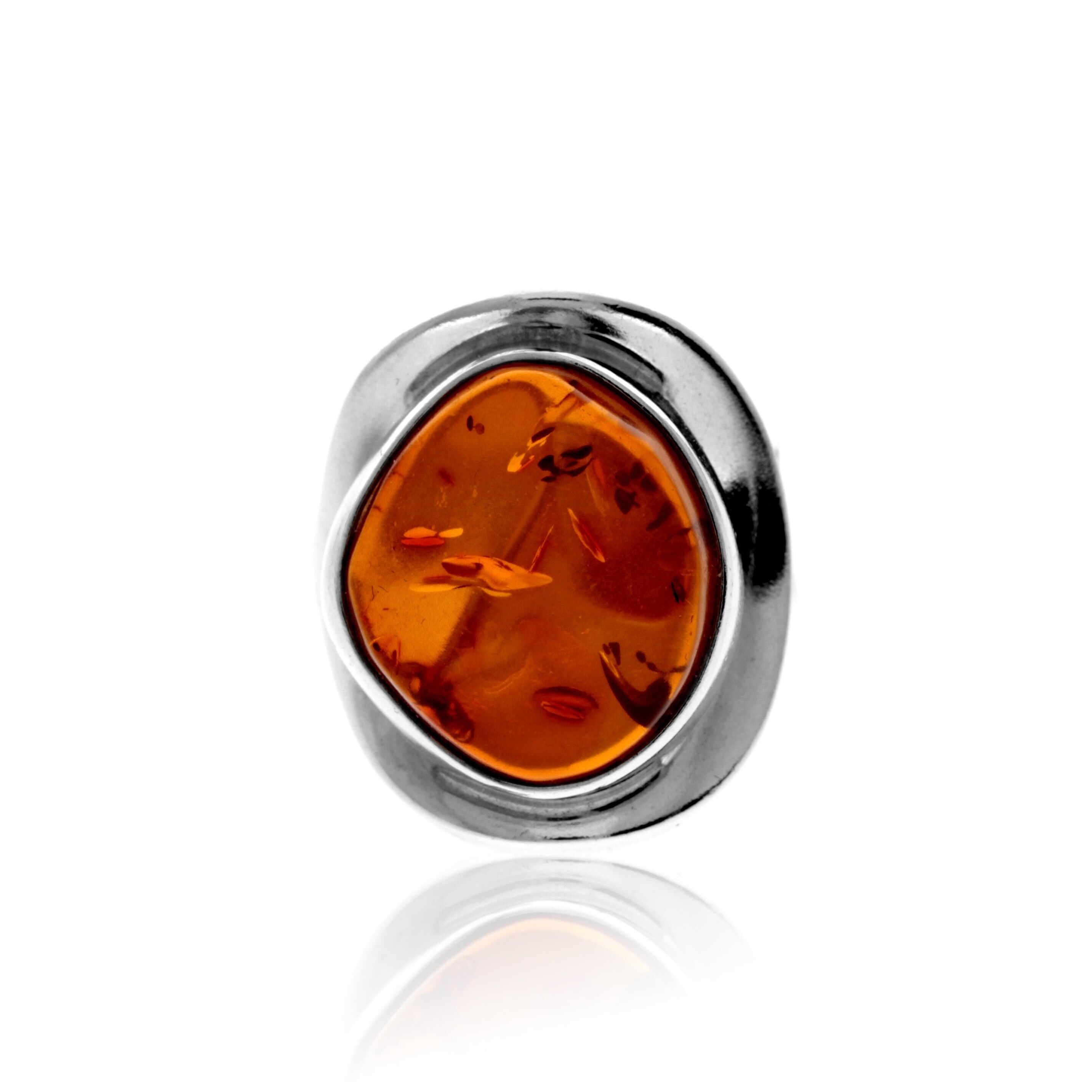 Bague en argent sterling 925 et ambre véritable de la Baltique couleur cognac - Réglable - RG0862