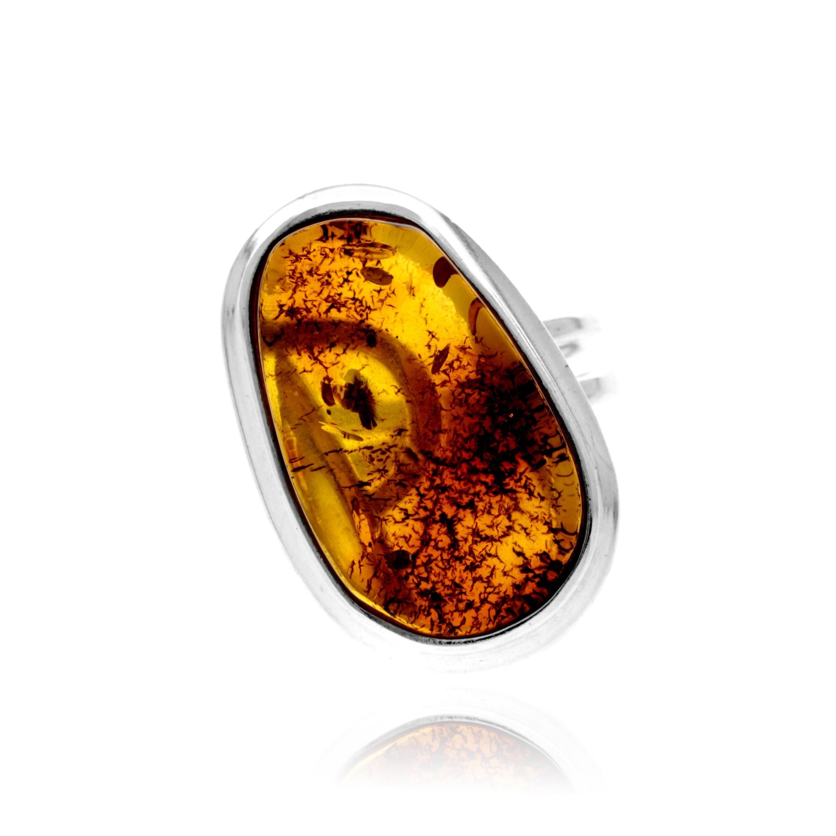 Bague en argent sterling 925 et ambre véritable de la Baltique couleur cognac - Réglable - RG0869