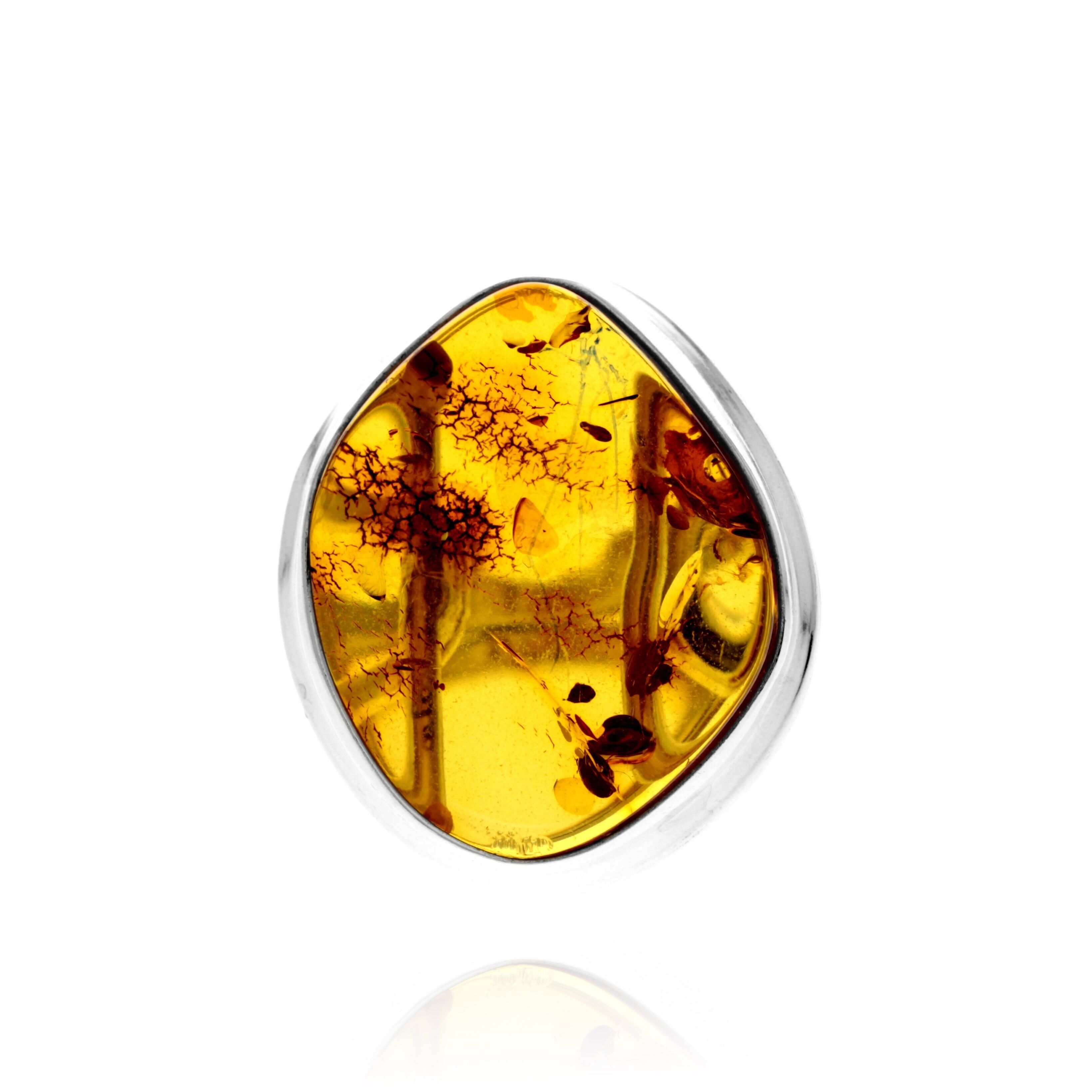 Bague en argent sterling 925 et ambre véritable de la Baltique couleur cognac - Réglable - RG0871