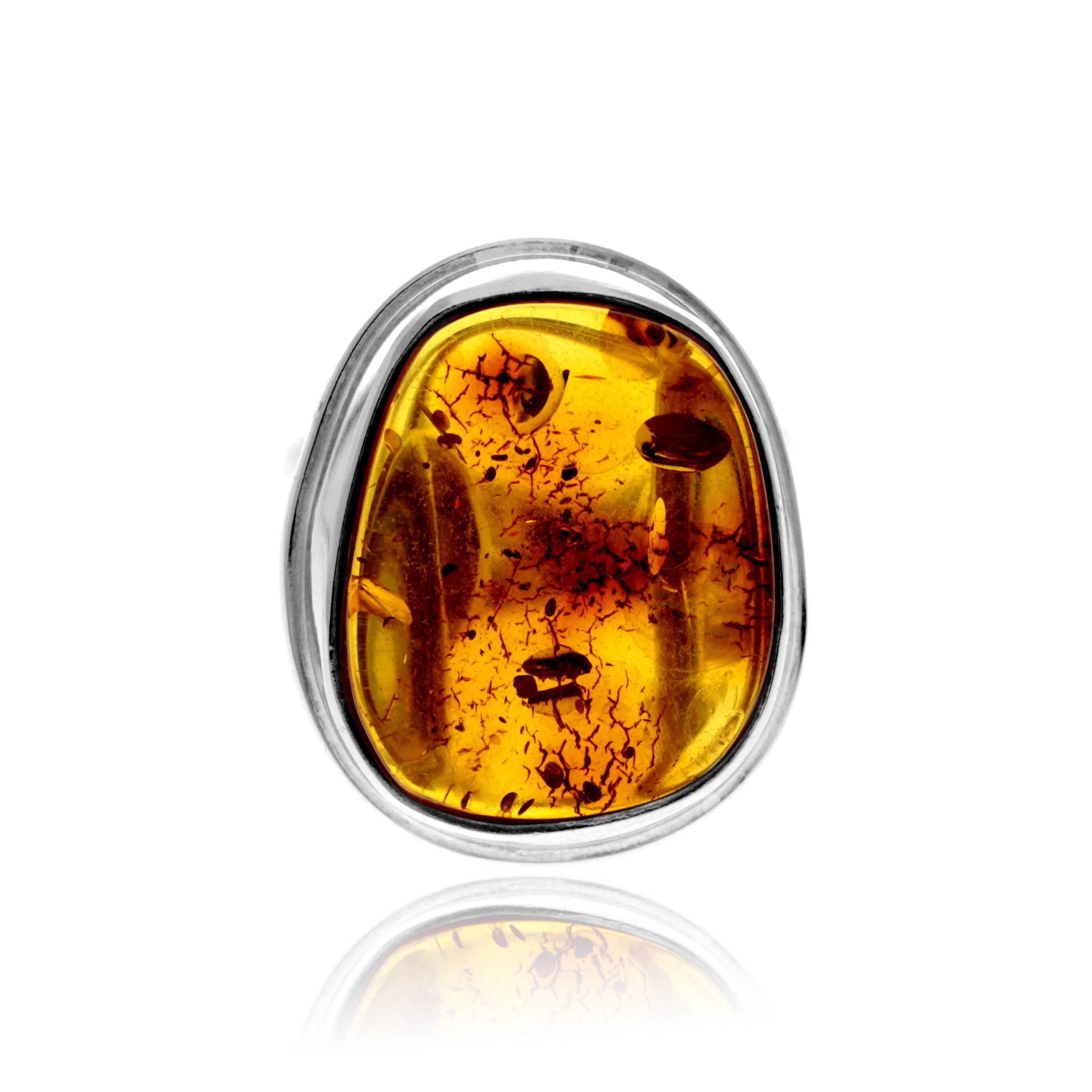 Bague en argent sterling 925 et ambre véritable de la Baltique couleur cognac – Réglable – RG0872