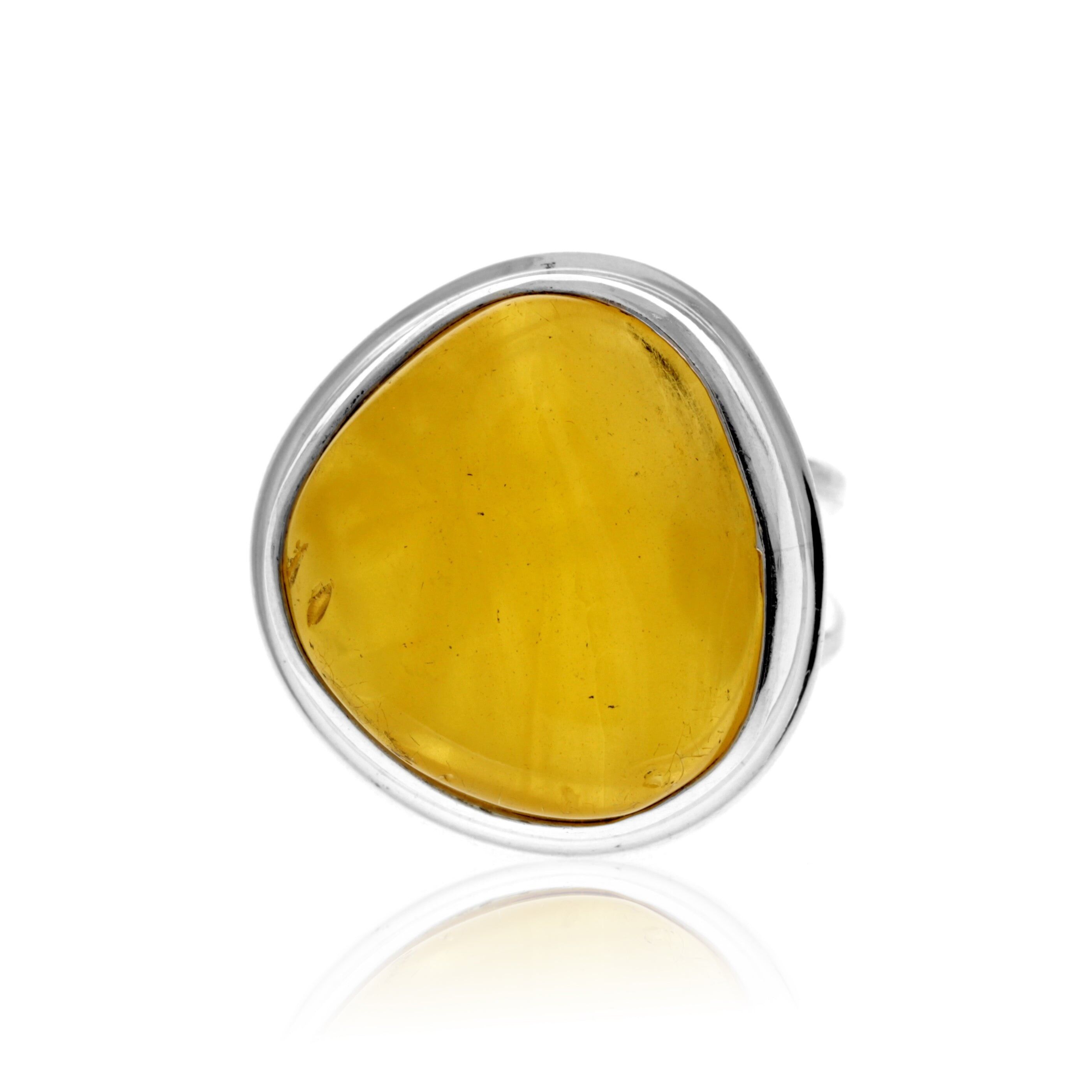 Bague en argent sterling 925 et ambre véritable de la Baltique citronnée - Réglable - RG0875