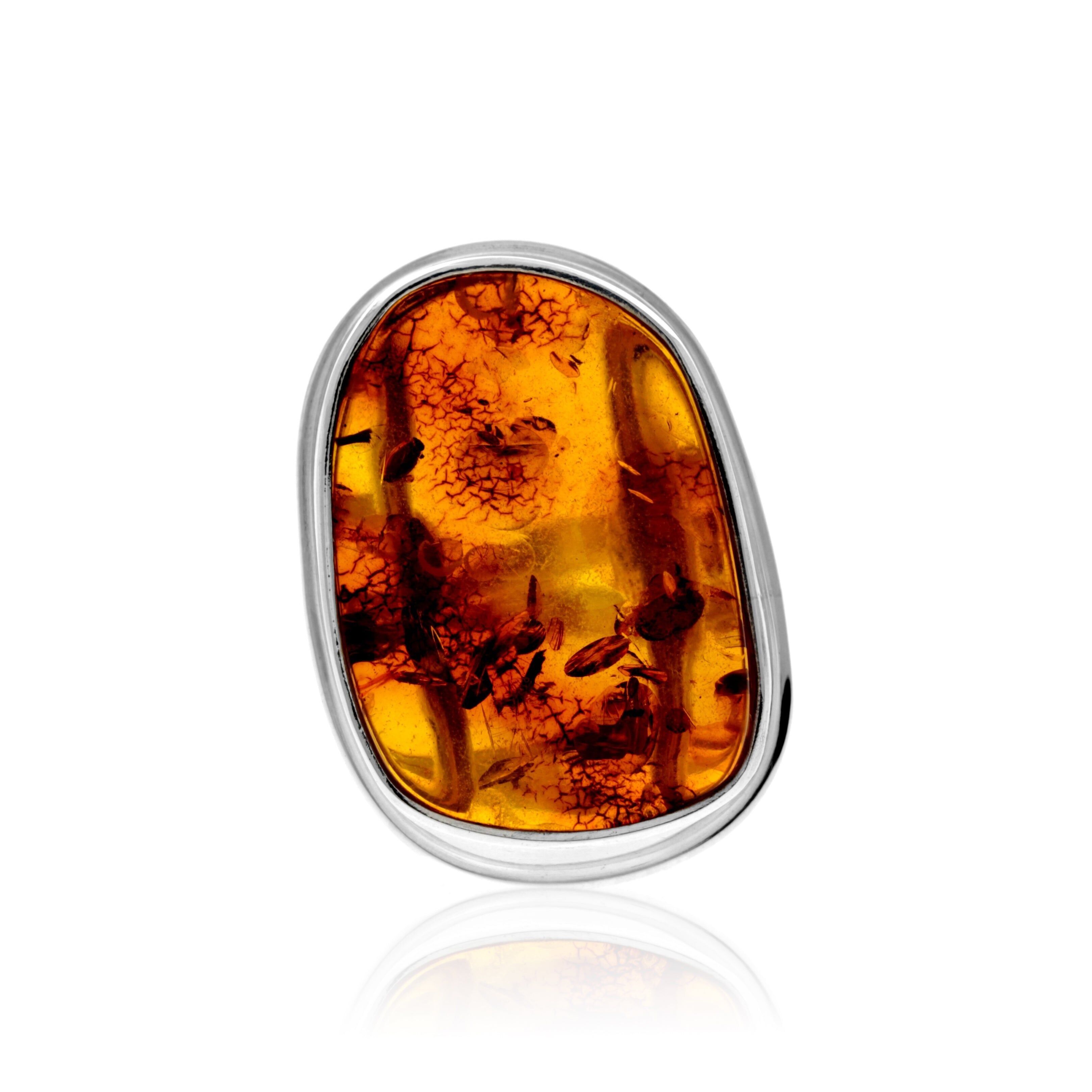 Bague en argent sterling 925 et ambre véritable de la Baltique couleur cognac – Réglable – RG0879
