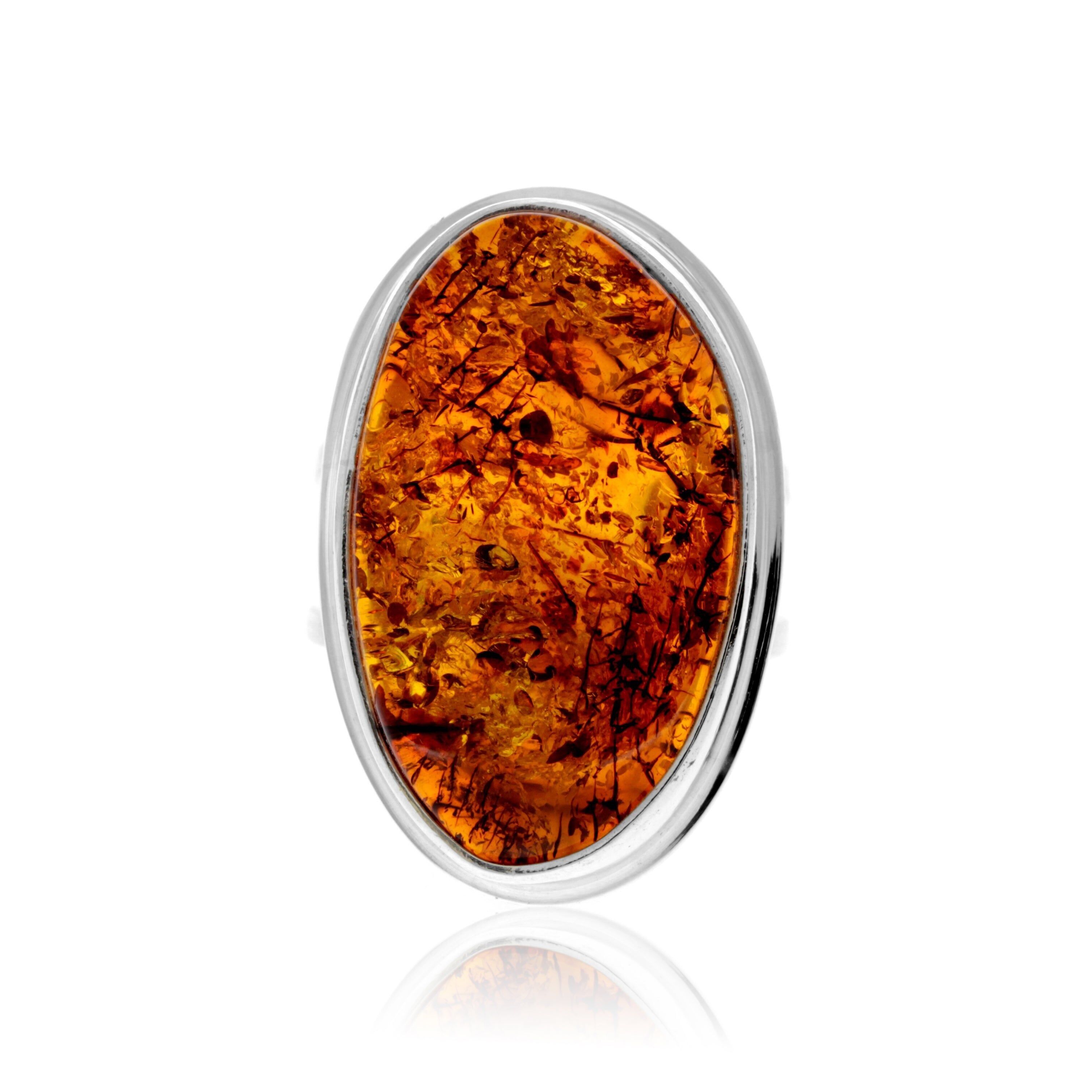 Bague en argent sterling 925 et ambre véritable de la Baltique couleur cognac – Réglable – RG0878