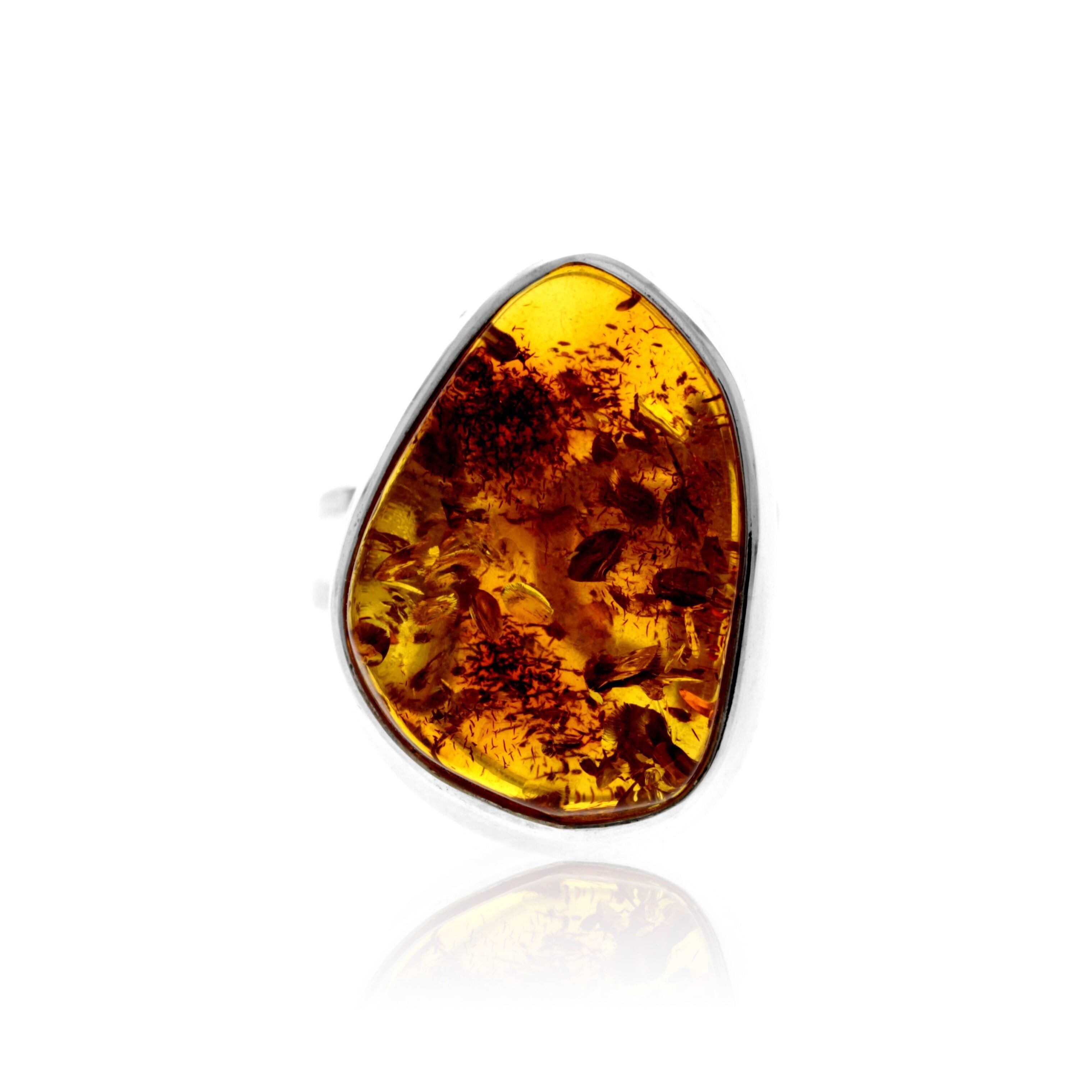 Bague en argent sterling 925 et ambre véritable de la Baltique couleur cognac - Réglable - RG0881