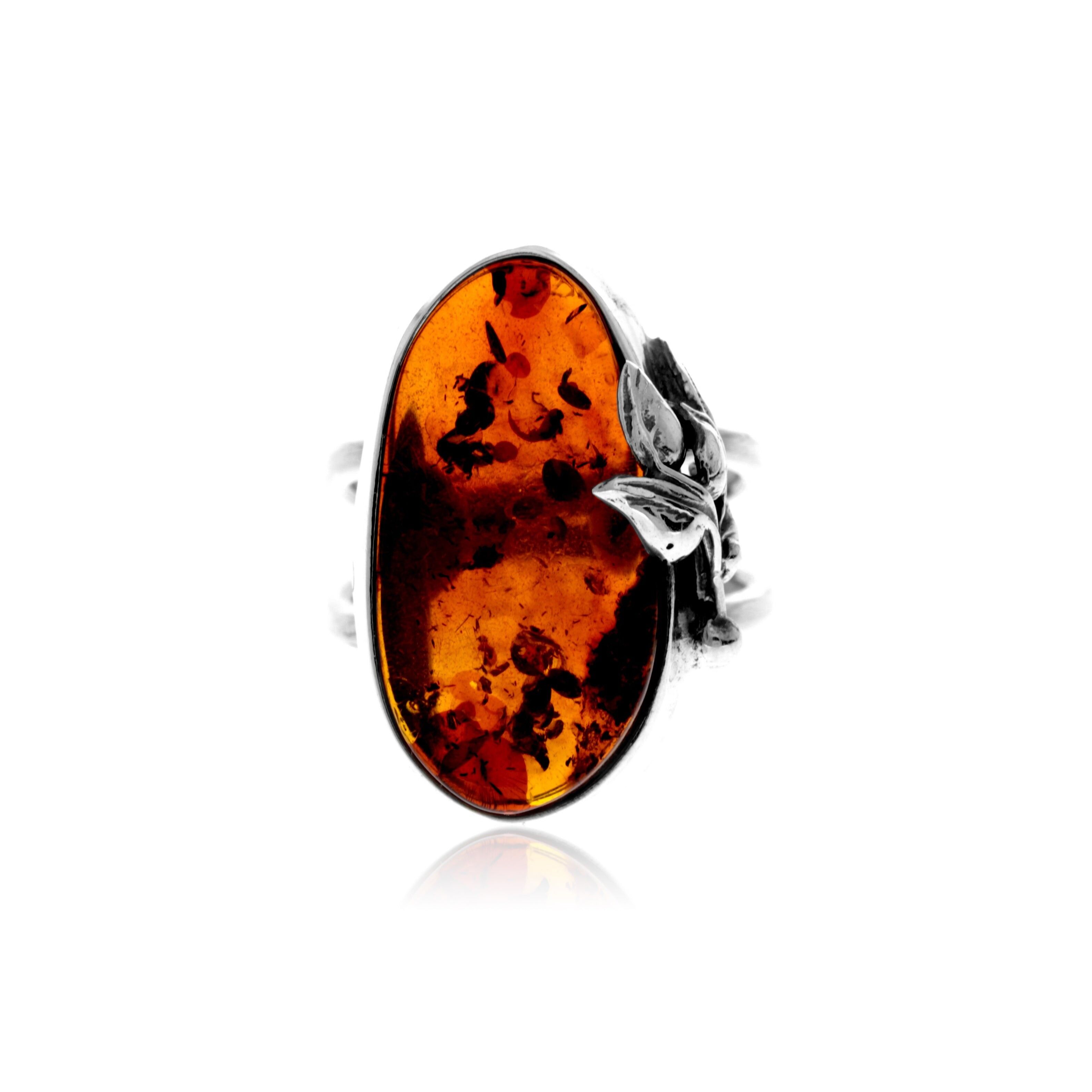 Bague en argent sterling 925 et ambre véritable de la Baltique couleur cognac - Réglable - RG0898