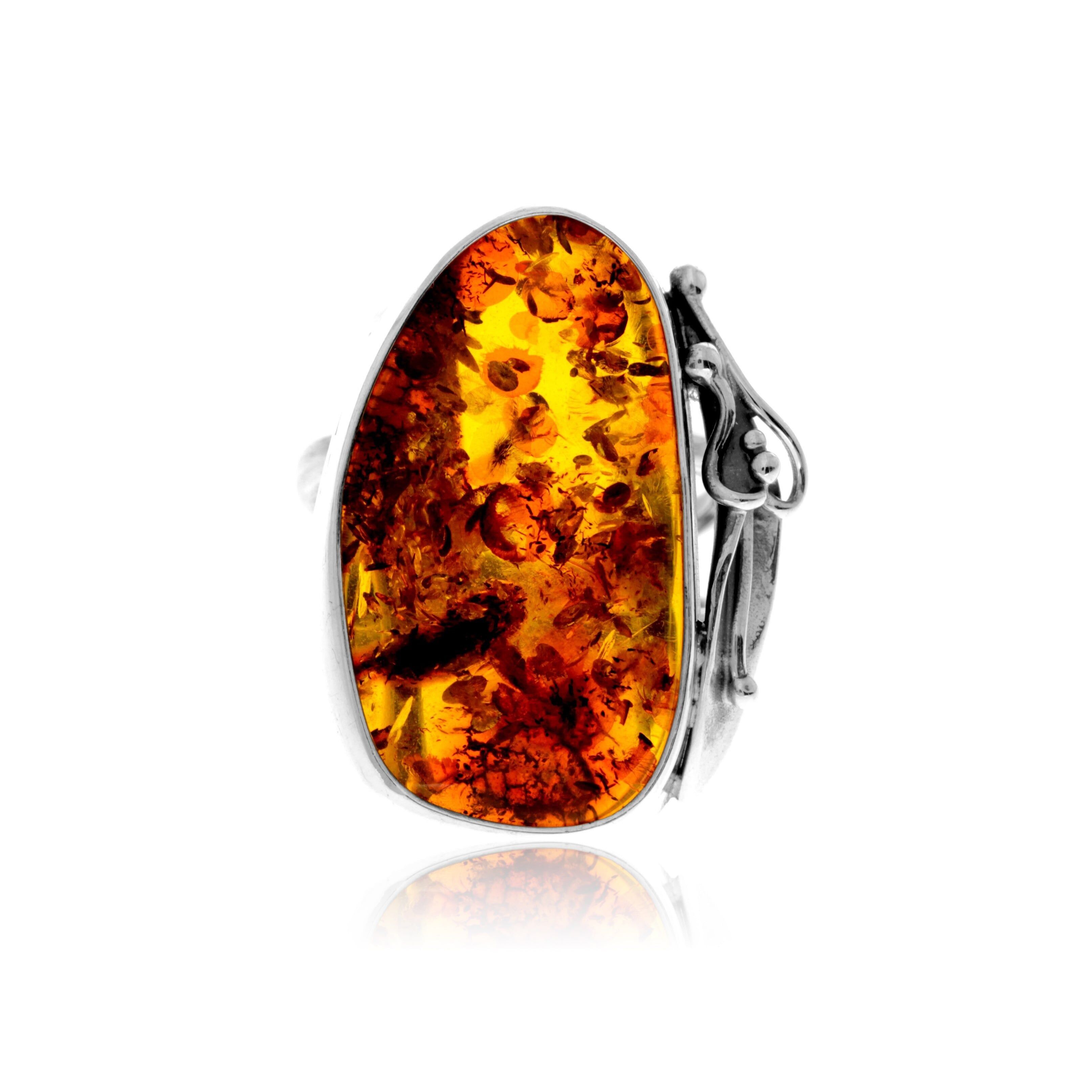 Bague en argent sterling 925 et ambre véritable de la Baltique couleur cognac - Réglable - RG0899