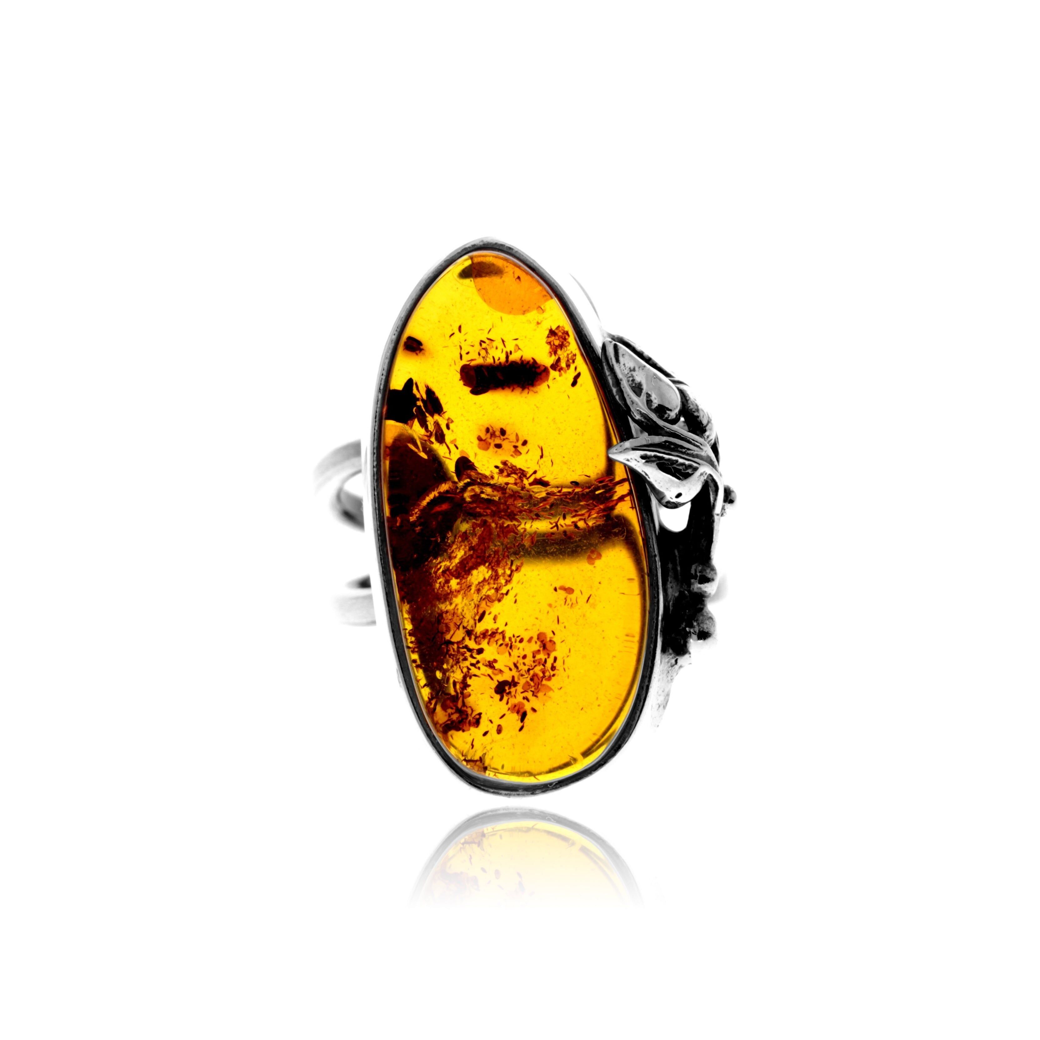 Bague en argent sterling 925 et ambre véritable de la Baltique couleur cognac – Réglable – RG0907