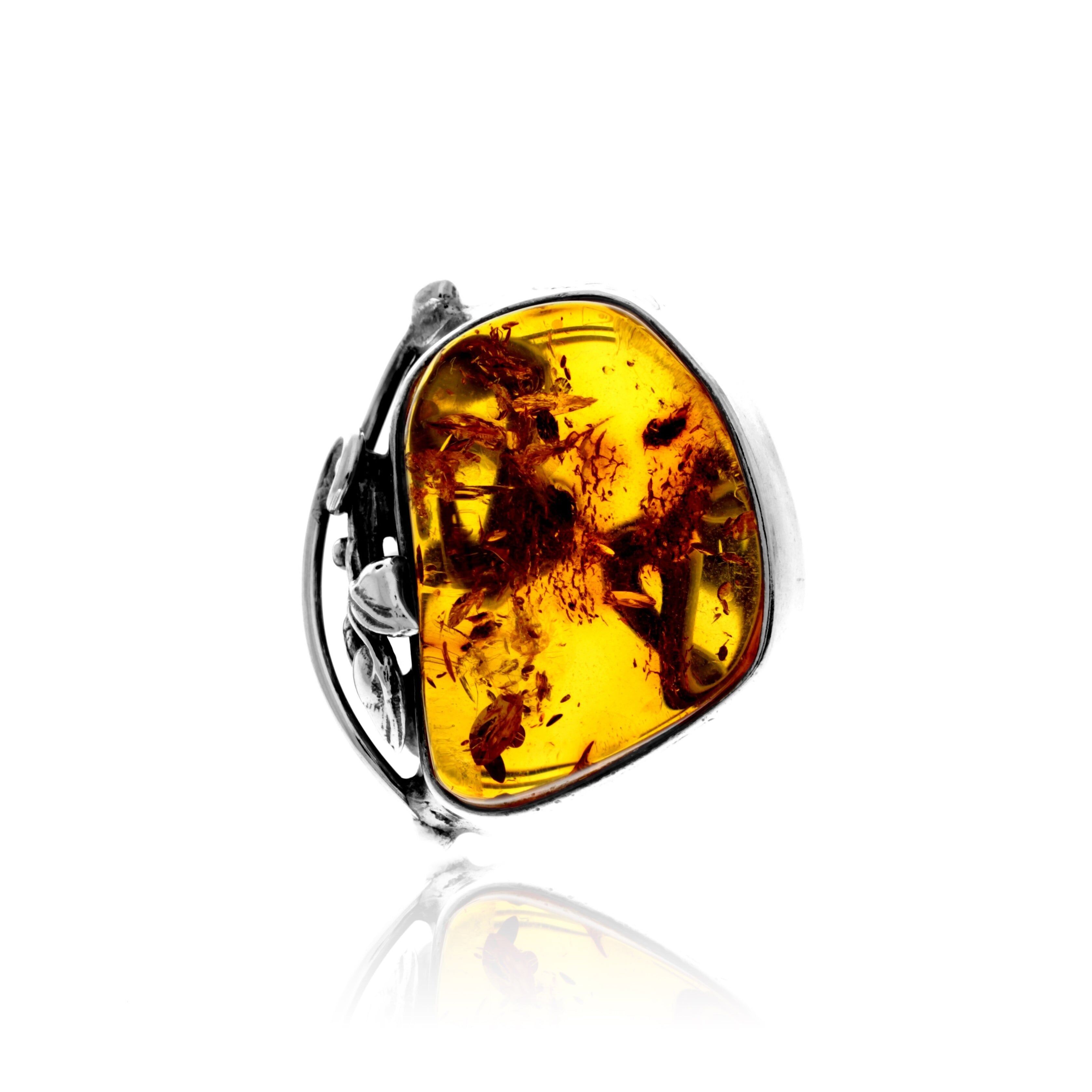 Bague en argent sterling 925 et ambre véritable de la Baltique couleur cognac – Réglable – RG0911