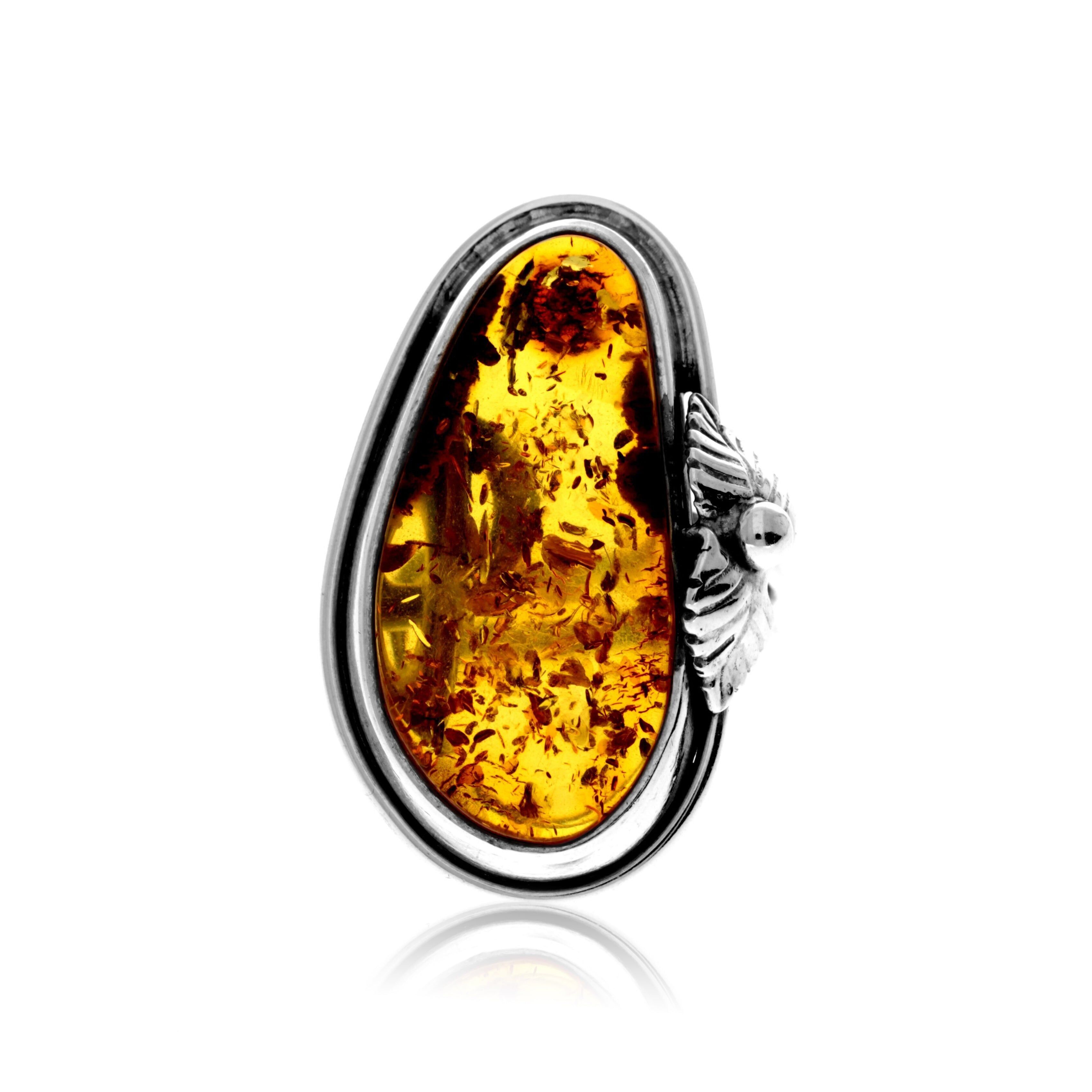 Bague en argent sterling 925 et ambre véritable de la Baltique couleur cognac – Réglable – RG0910