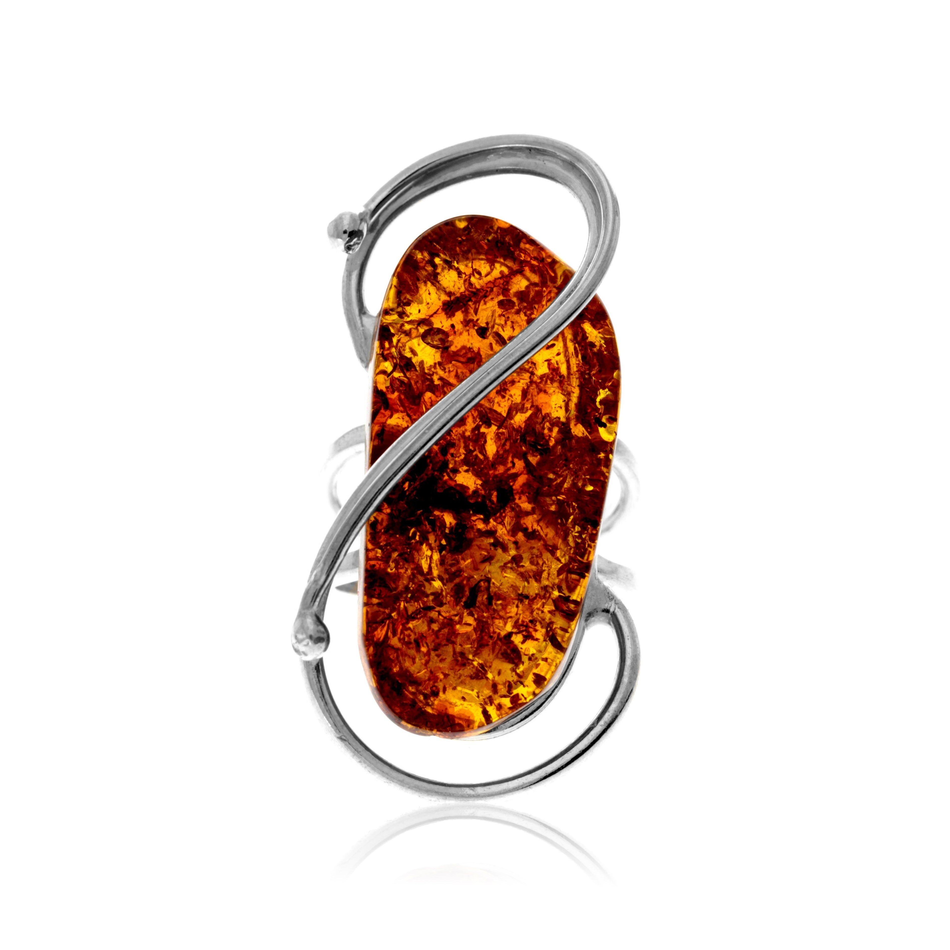 Bague en argent sterling 925 et ambre véritable de la Baltique couleur cognac - Réglable - RG0938