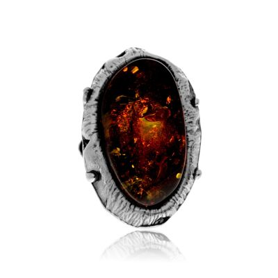 Ring aus 925er Sterlingsilber und echtem baltischen Bernstein in Cognac – verstellbar – RG0952