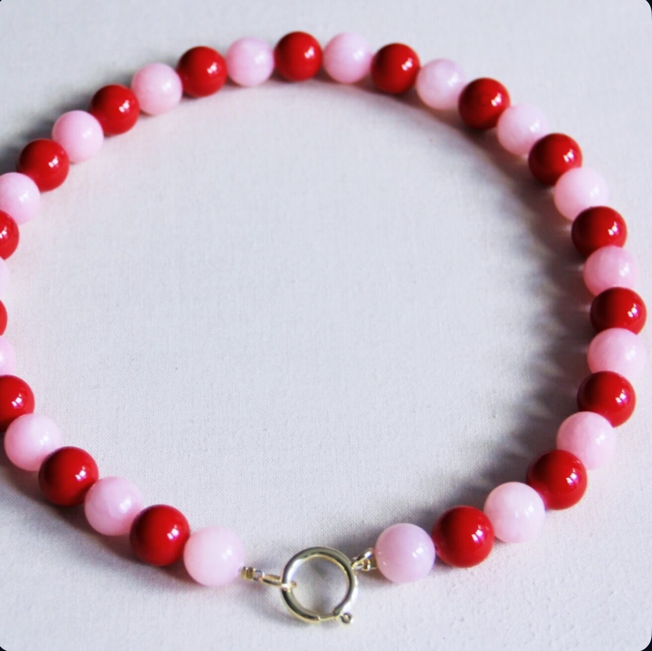 Collana di perline di pietra naturale XL - rosso/rosa