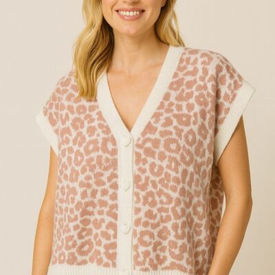 Cardigan sans manches imprimé leopardo AP110