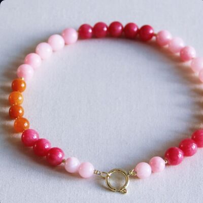 Collar de cuentas de piedra natural XL - mezcla de naranja, rosa claro y fucsia