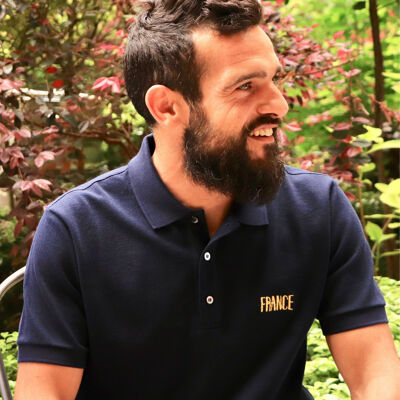 France - Unisex golden embroidery NAVY BLUE POLO