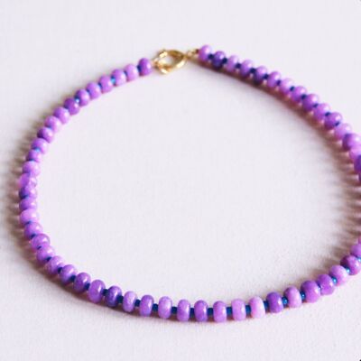 Collar de cuentas de piedra natural en forma de donut - morado/azul