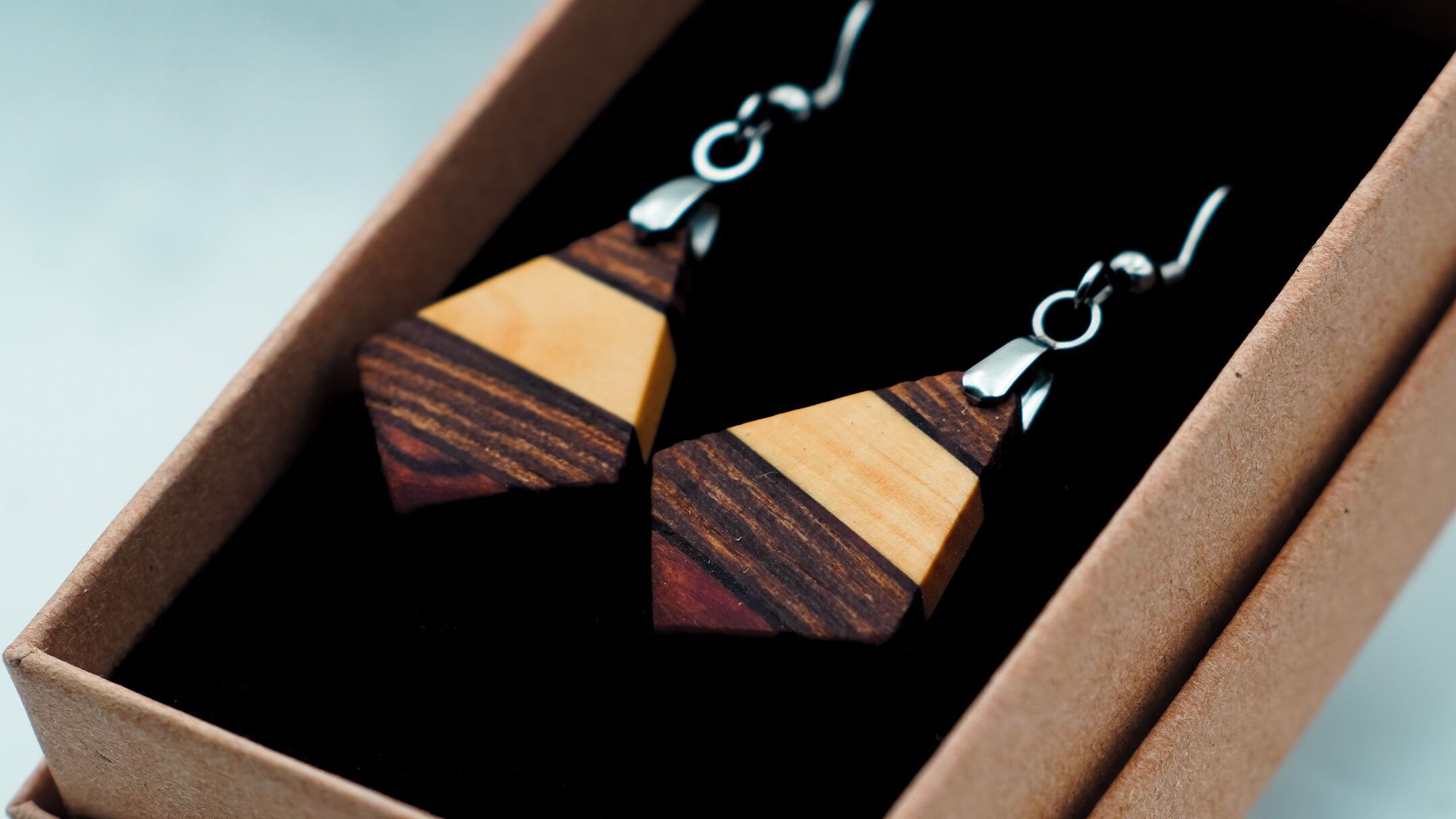 Earrings in Plum, Elm, Boxwood and Walnut Wood.