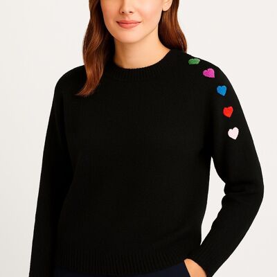 Pull Femme avec Cœurs Colorés sur l'Épaule AP113