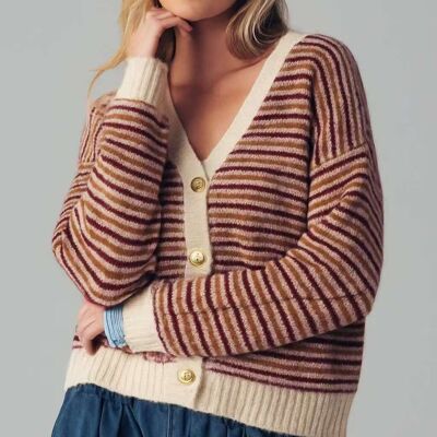 Cardigan rayé multicolore à boutons AP115