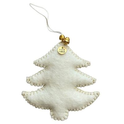 ciondolo sostenibile per albero di Natale bianco sporco e oro - feltro di lana - fatto a mano in Nepal