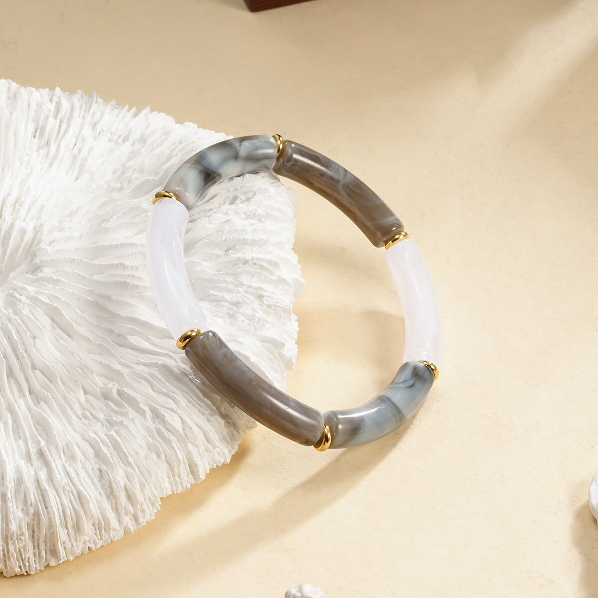 Bracciale elastico in resina grigio marmorizzato